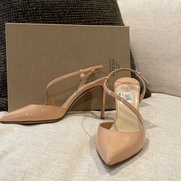 Francesco Russo Flesh/Nude Patent Leather Slingbacks - Picture 1 of 5